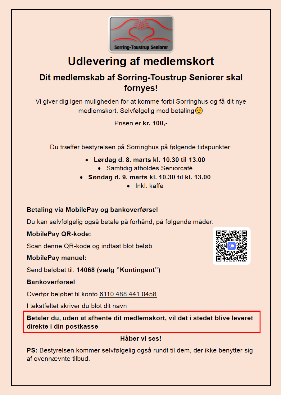 SoMe og mail udlevering af medlemskort